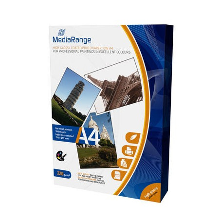 MediaRange DIN A4 Photo Paper for inkjet printers,Brillante, 220g, 100 uni