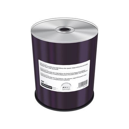 Prof. Line DVD-R 4.7GB|120min 16x, imprimível jato de tinta em toda a superfície, prateado pros., Wide Sputtered, cake 100