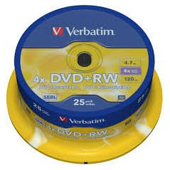 Verbatim DVD+RW SERL 4.7GB 4X MATT SILVER SURFACE Cake 25