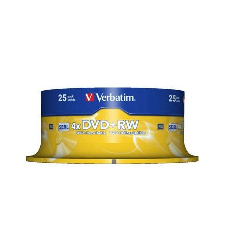 Verbatim DVD+RW Serl 4.7GB 4X superfície prateada mate cake 25