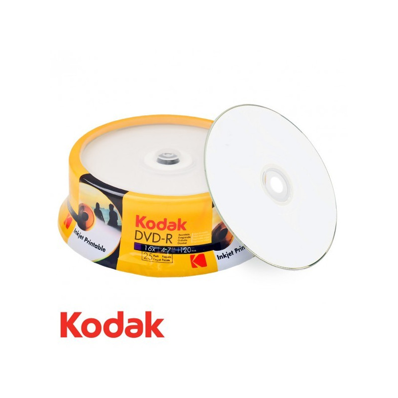 Kodak DVD-R 4,7GB|120min 16x, Inkjet vollflächig bedruckbar, Spindel 25 Kodak DVD-R 4,7GB|120min 16x, Inkjet vollflächig bedruckbar, Spindel 25