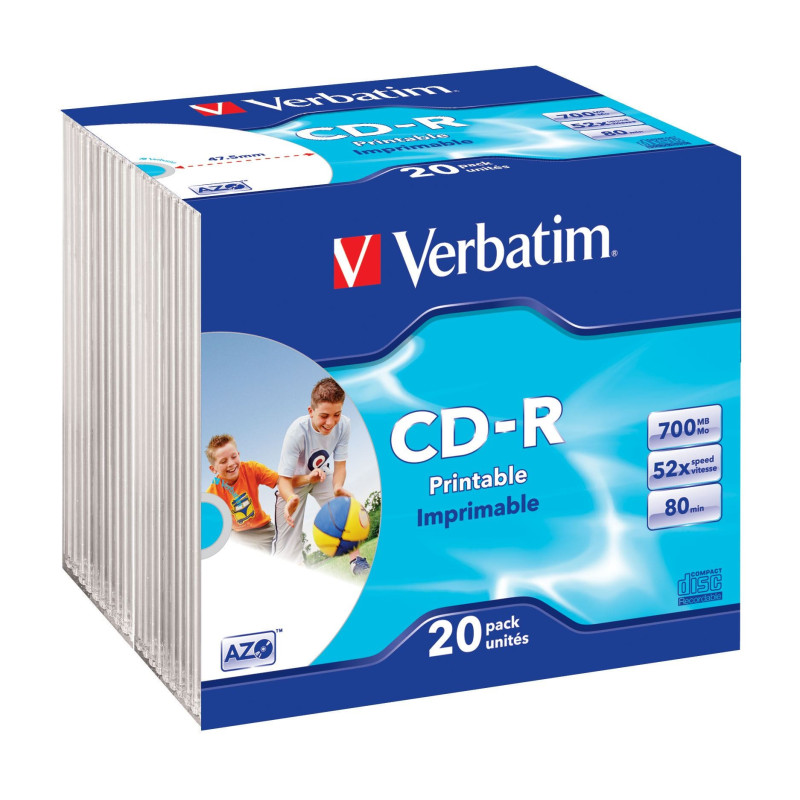 Verbatim CD-R AZO 700 Mo/52x imprimable, boîtier slim pack 20 Verbatim CD-R AZO 700 Mo/52x imprimable, boîtier slim pack 20