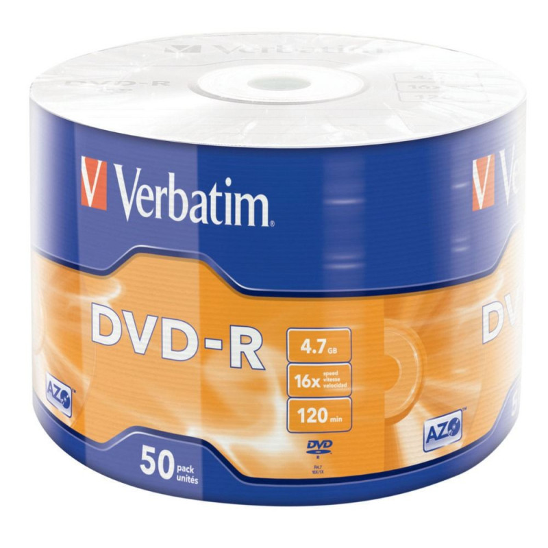 Verbatim DVD-R AZO 4,7GB 16X superficie argento opaco Shrink 50 Verbatim DVD-R AZO 4,7GB 16X superficie argento opaco Shrink 50