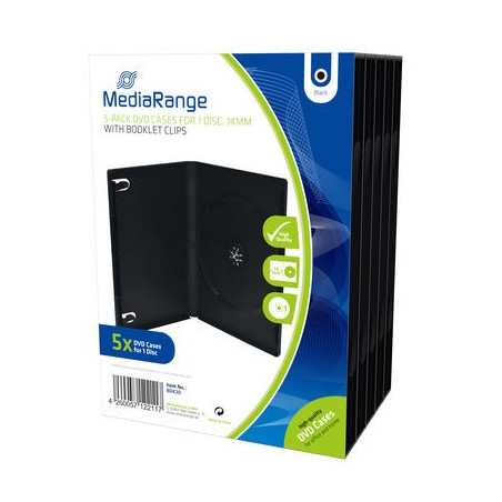 Pack 5 MediaRange estuche DVD para 1 disco, 14mm, Negra