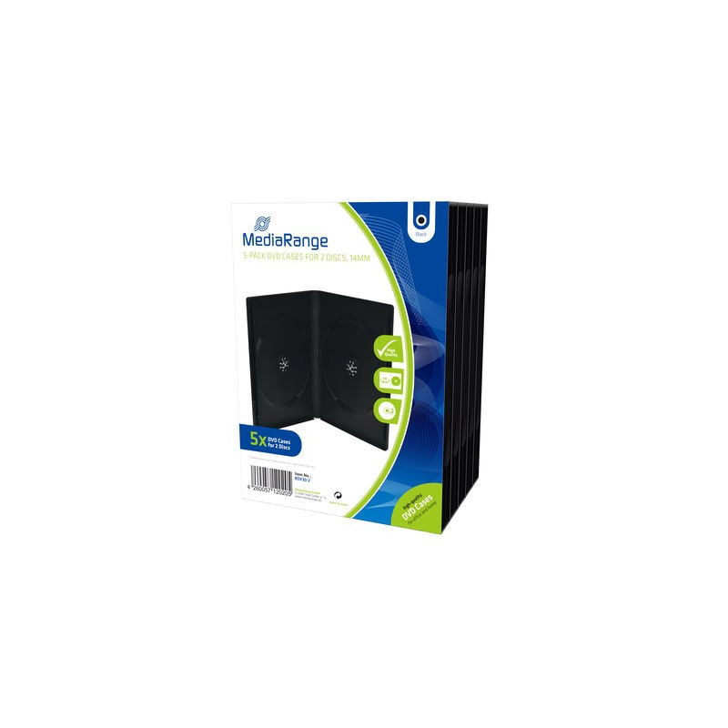 Pack 5 MediaRange custodia DVD per 2 dischi, 14mm, nera Pack 5 MediaRange custodia DVD per 2 dischi, 14mm, nera