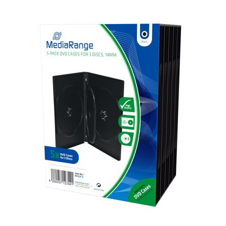 Pack 5 MediaRange Capa DVD para 3 discos, 14mm, Preta