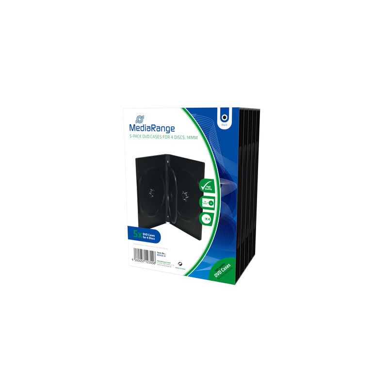 Pack 5 MediaRange custodia DVD per 4 dischi, 14mm, nera Pack 5 MediaRange custodia DVD per 4 dischi, 14mm, nera
