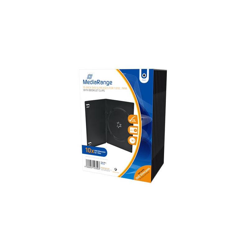 Pack 10 MediaRange Capa DVD slim para 1 disco, 7mm, Preta