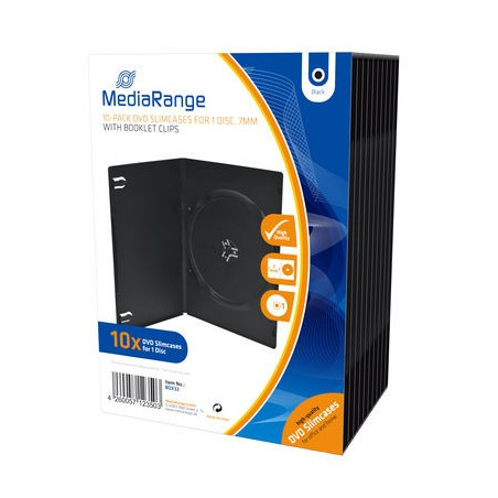 Pack 10 MediaRange Capa DVD slim para 1 disco, 7mm, Preta