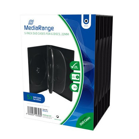 Pack 5 MediaRange DVD Case for 6 disc, 22mm, black