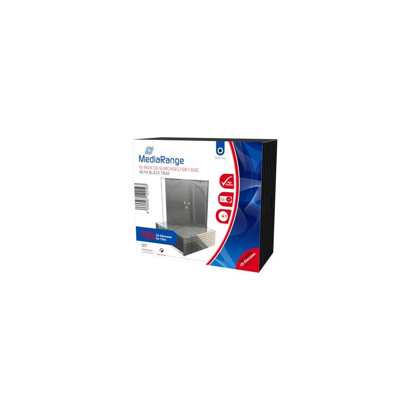 Pack 10 MediaRange boîtier CD Slimcase pour 1 disque, 5,2mm, plateau noir Pack 10 MediaRange boîtier CD Slimcase pour 1 disque, 5,2mm, plateau noir