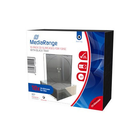 Pack 10 MediaRange CD Slimcase para 1 disco, 5.2mm, bandeja preta