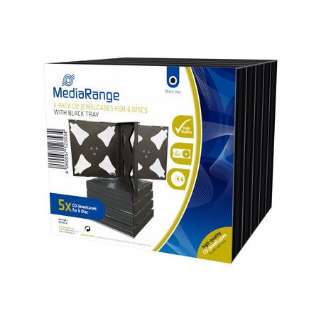 Pack 5 MediaRange CD Jewelcase for 6 disc, 22mm, black tray