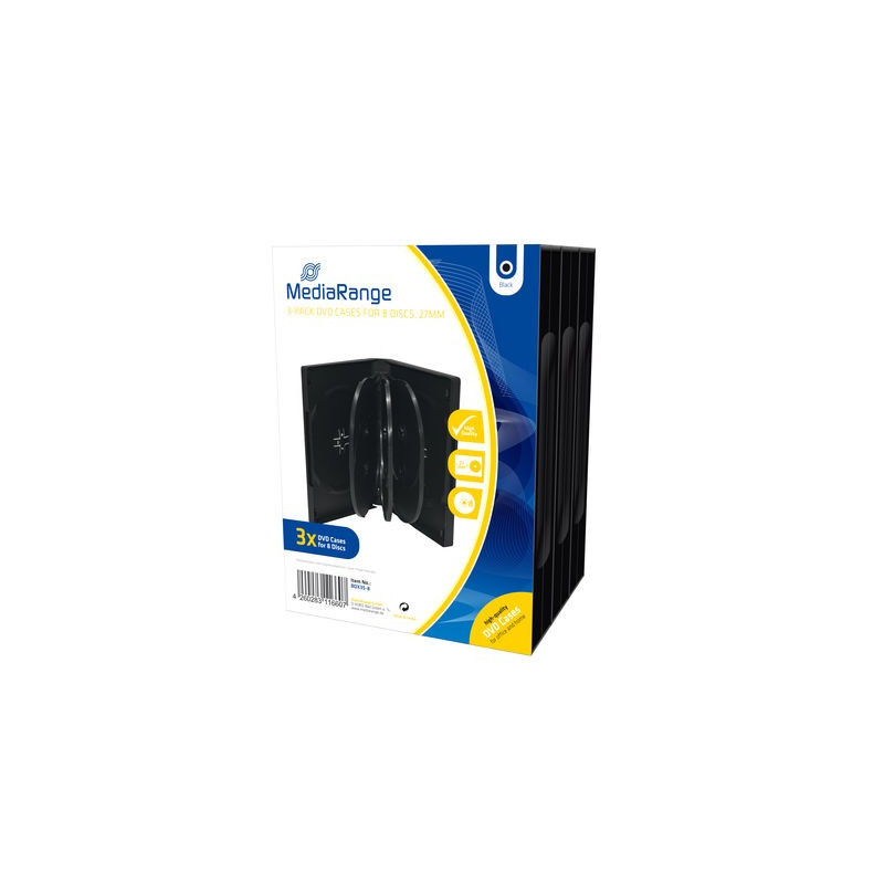 Pack 3 MediaRange custodia DVD per 8 dischi, 27mm, nera