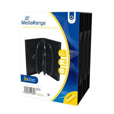 Pack 3 MediaRange Capa DVD para 8 discos, 27mm, Preta