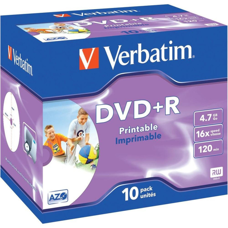Verbatim DVD+R AZO 4,7GB 16X breite bedruckbare Oberfläche Jewelcase Pack 10