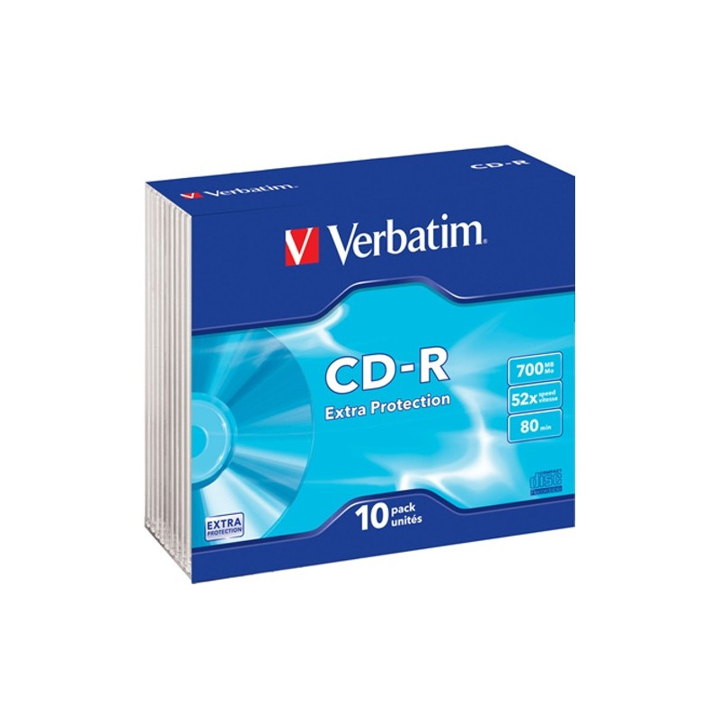 Verbatim CD-R 700MB 52X Superficie extra protección Slimcase pack 10 Verbatim CD-R 700MB 52X Superficie extra protección Slimcase pack 10