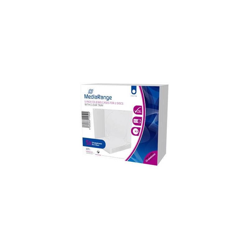 MediaRange CD-Jewelcase für 2 Discs, 10,4mm, transparentes Tray, Pack 5