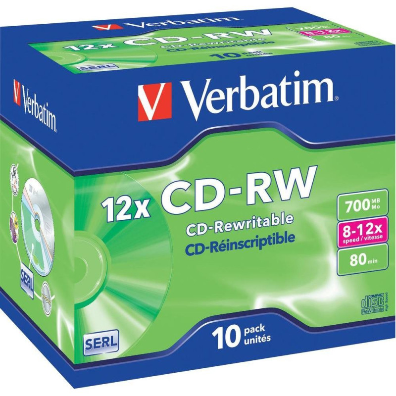 Verbatim CD-RW Serl 700MB 12X superficie antigraffio Jewelcase pack 10