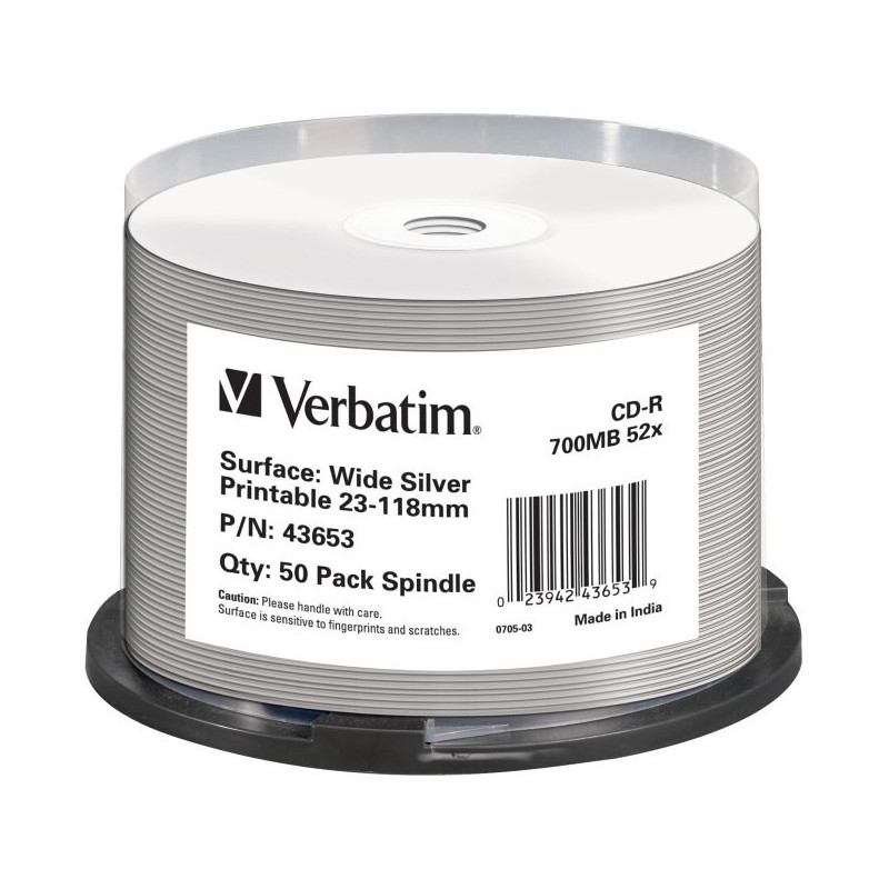 Verbatim CD-R AZO 700MB 52X plata imprimible inkjet wide Non-ID tarrina 50