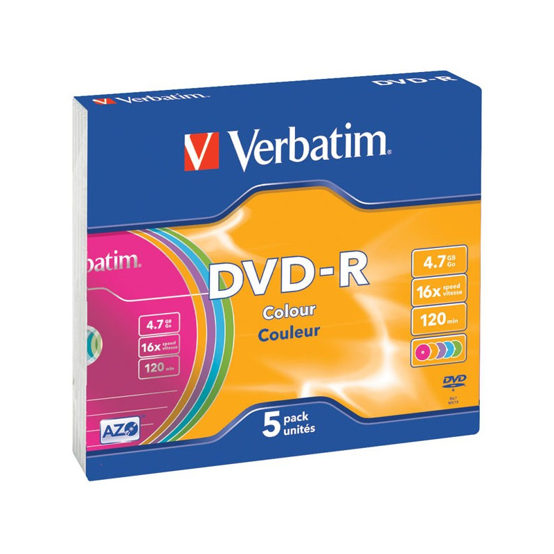 Verbatim DVD-R AZO 4.7GB 16X superfície colorida Slimcase pack 5