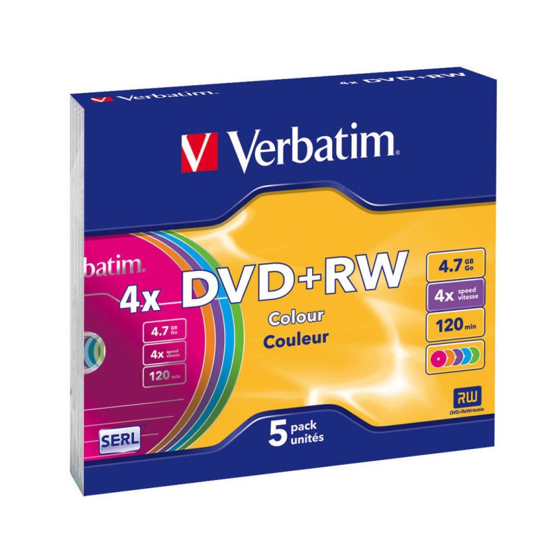 Verbatim DVD+RW Serl 4,7GB 4X farbige Oberfläche Slimcase Pack 5 Verbatim DVD+RW Serl 4,7GB 4X farbige Oberfläche Slimcase Pack 5