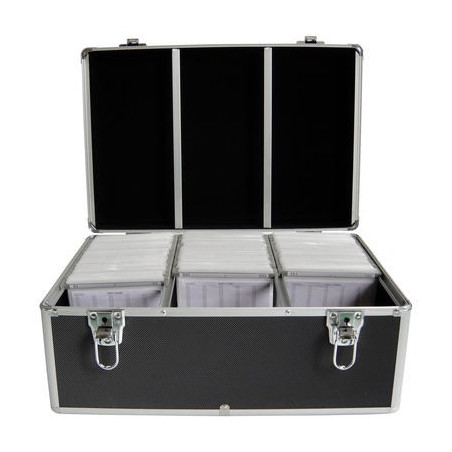 Media storage case for 500 discs, aluminum look, with hanging sleeves, black