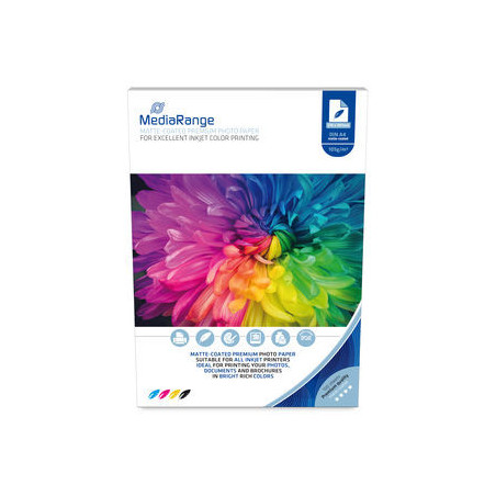 MediaRange DIN A4 Photo Paper for inkjet printers, matte-coated, 105g, 100 uni