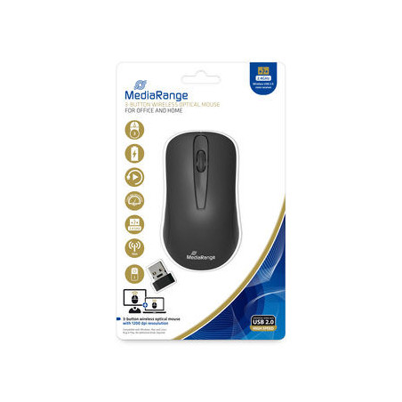 MediaRange 3-button wireless optical mouse, Rato Preto