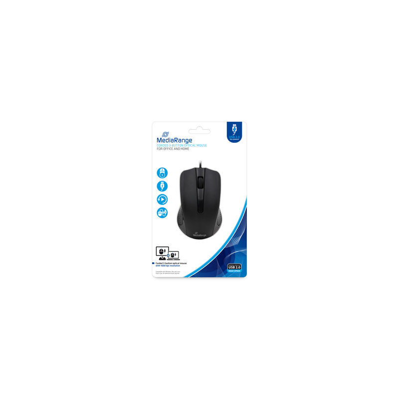 Mouse de 3 botões com fio MediaRange, com sensor óptico, preto