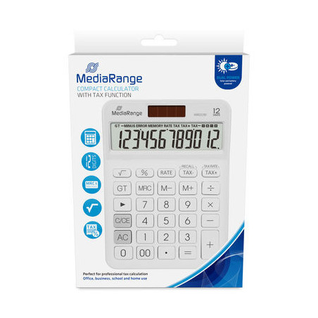 MediaRange Calculator with tax function, 12-digit LCD, solar and battery powered