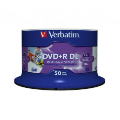 Verbatim DVD+R Doble Capa 8.5GB 8X WIDE PRINTABLE NO ID SURFACE Cake 50