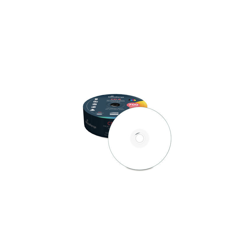 CD-R 52x Imprimible MediaRange 700MB, superficie completa, tarrina 25
