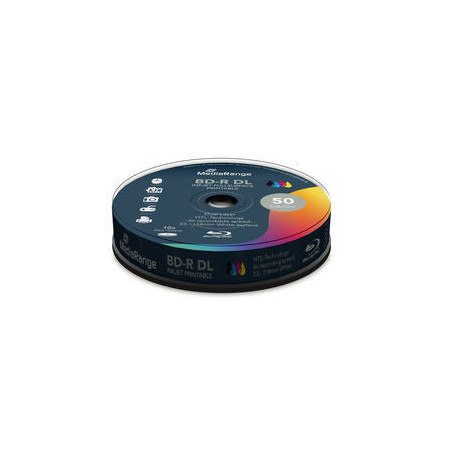 MediaRange BD-R Dual layer 50GB 6x, imprimível jato de tinta em toda a superfície, cake 10