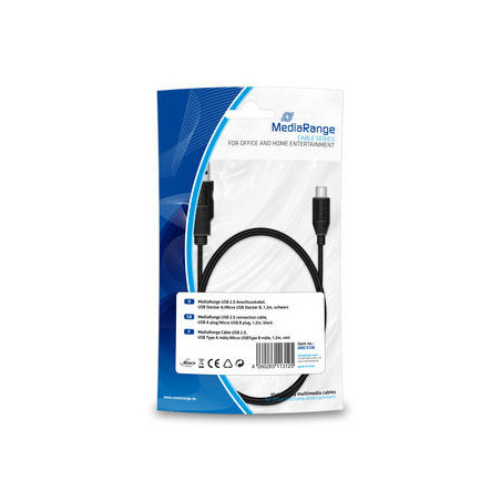 Cable, USB 2.0 to micro USB 2.0 B plug, 1.2m