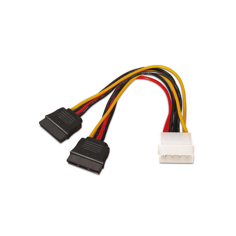 Cable SATA Alimentacion - Molex 4pin/M-2xSATA Hembra - 20cm - 100% Cobre