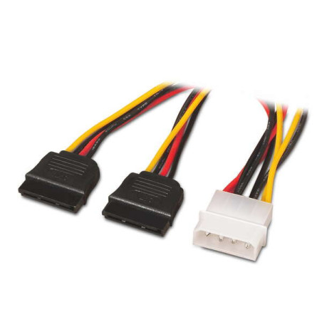 SATA Power Cable - Molex 4pin/M-2xSATA Female - 20cm - 100% Copper - Black