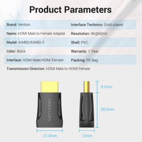 Adaptador HDMI macho para HDMI fêmea 4K