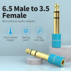 6.5 mm male to 3.5 mm female jack adapter, blue | DVDi.es