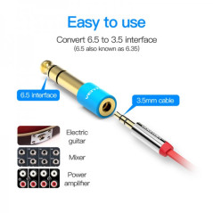 Adaptador jack 6,5 mm macho a jack 3,5 mm hembra, azul
