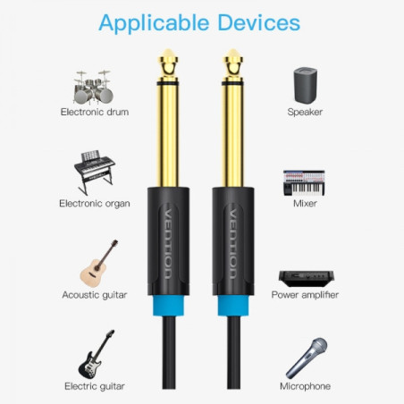 Stereo Cable Jack 6.5 Male to Jack 6.5 Male - 10m