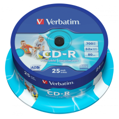 Verbatim CD-R AZO 700MB 52X WIDE PRINTABLE SURFACE ID BRANDED Cake 25