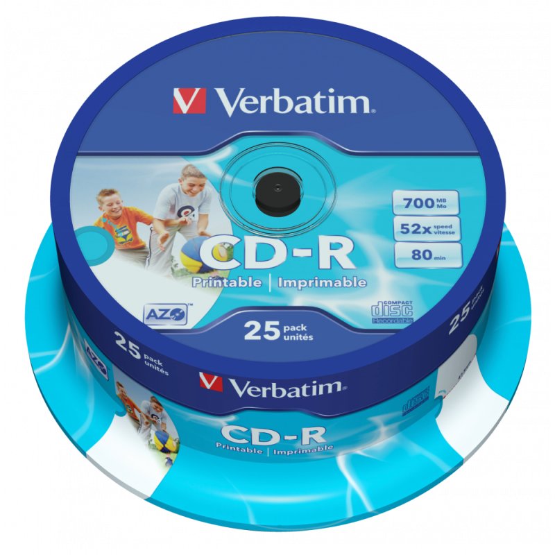 Verbatim CD-R AZO 700MB 52X WIDE PRINTABLE SURFACE ID BRANDED Cake 25