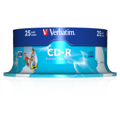 Verbatim CD-R AZO 700MB 52X WIDE PRINTABLE SURFACE ID BRANDED Cake 25