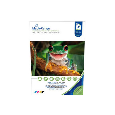 MediaRange DIN A4 Photo Paper for inkjet printers, Brillante dos Caras, 160g, 50 uni