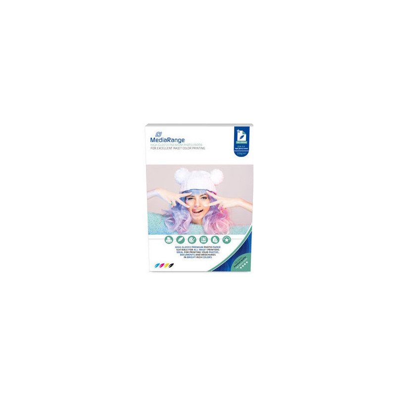 MediaRange Papel fotográfico DIN A4 para impresoras de inyección, brillante, 220g, 100 hojas