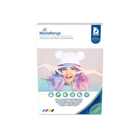 MediaRange DIN A4 Photo Paper for inkjet printers,Brillante, 220g, 100 uni