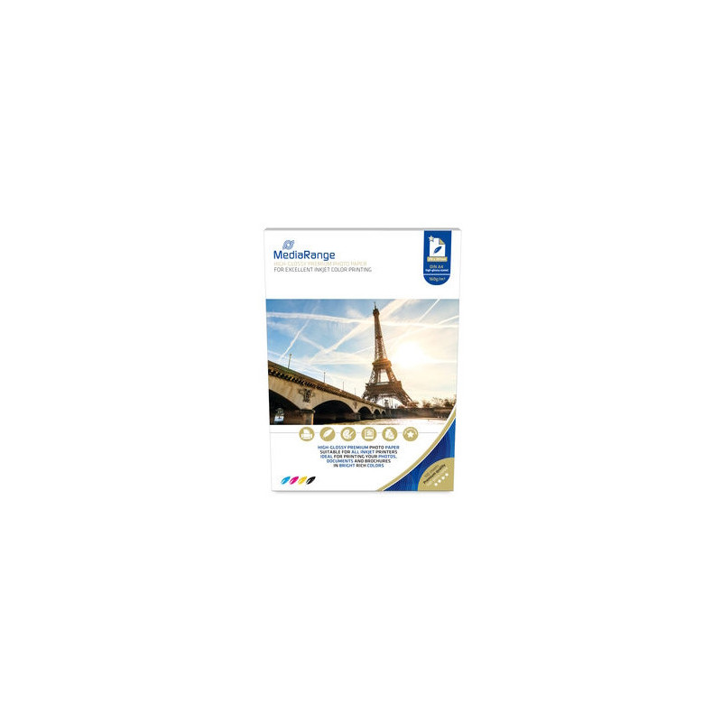 MediaRange Fotopapier DIN A4 für Tintenstrahldrucker, hochglänzend, 160g, 100 Blatt