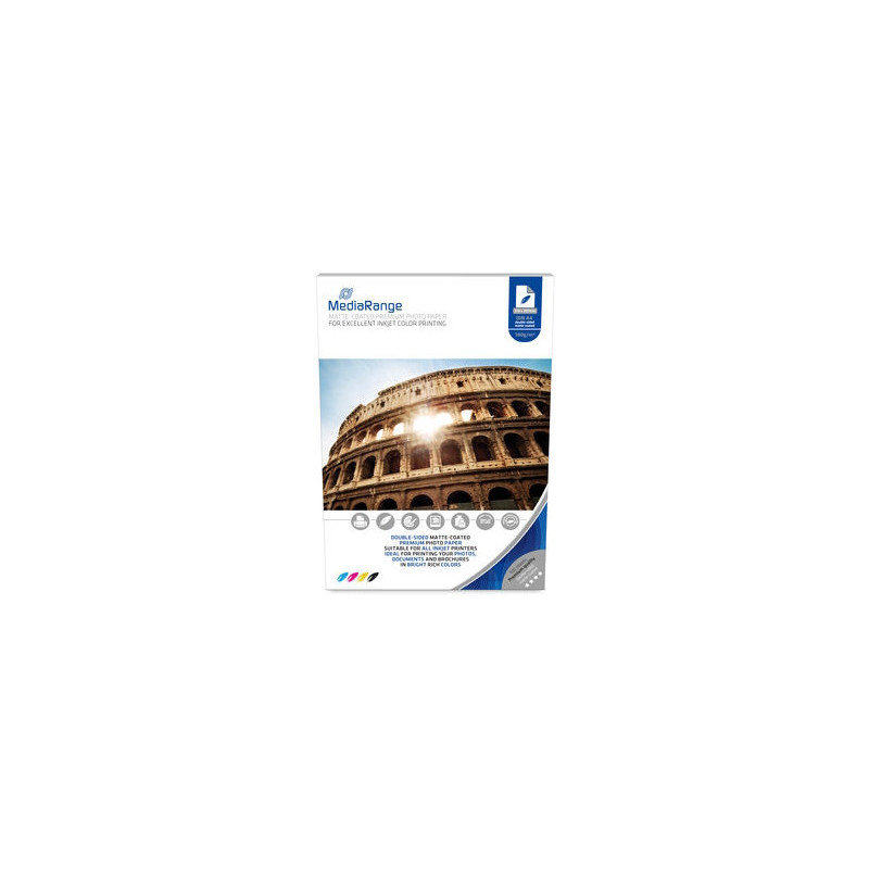 MediaRange Papel fotográfico DIN A4 para impressoras jato de tinta, mate nas 2 faces, 140g, 100 folhas