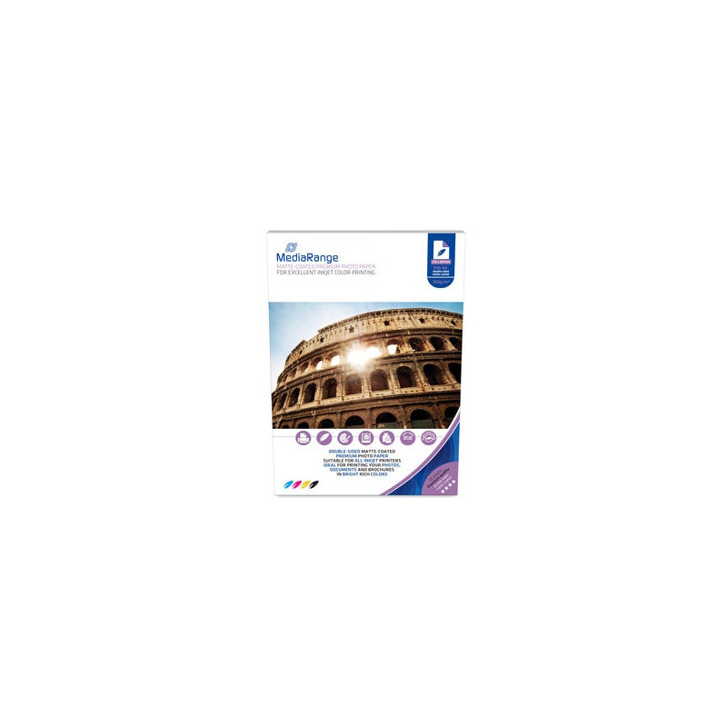 MediaRange Papel fotográfico DIN A4 para impressoras jato de tinta, mate nas 2 faces, 250g, 50 folhas